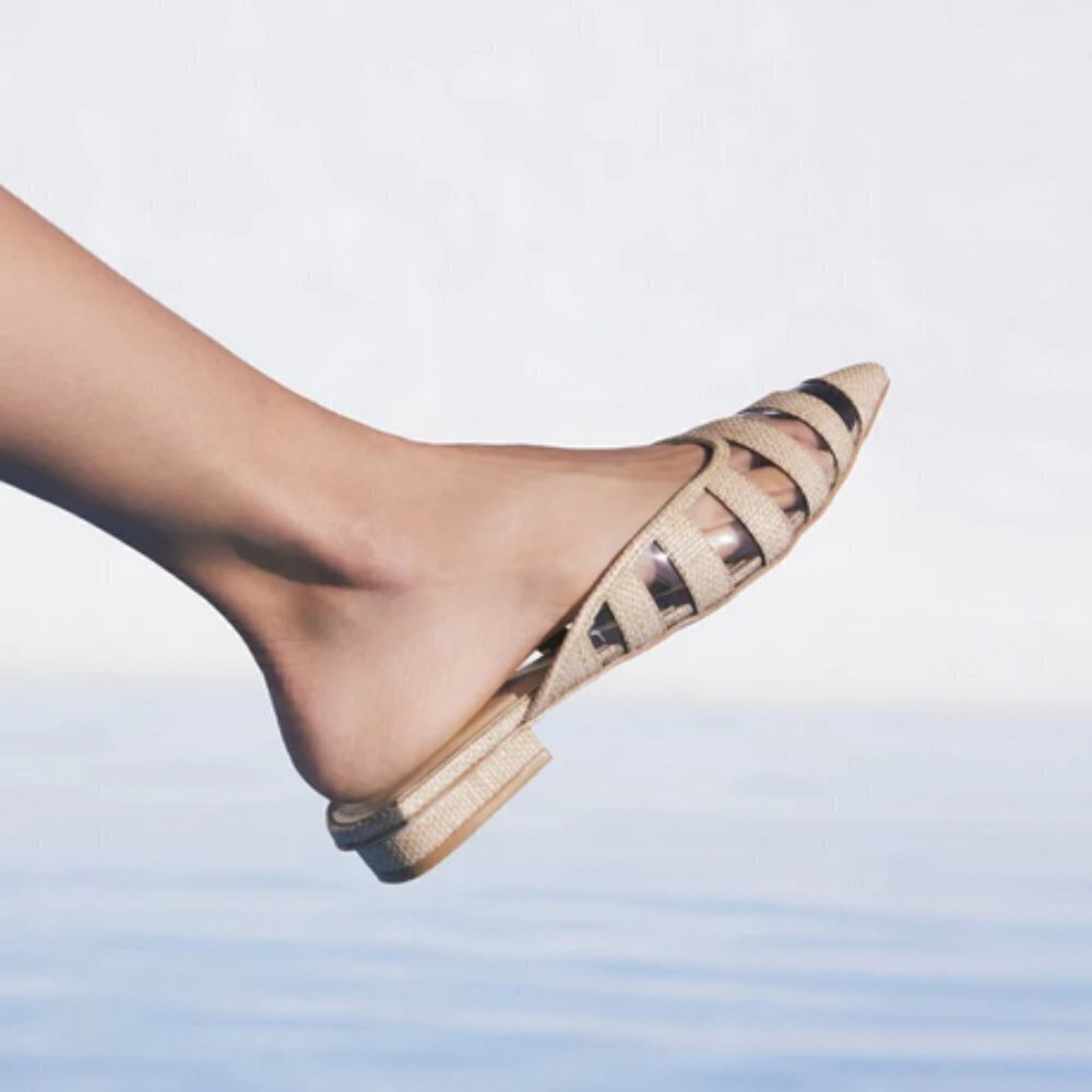 ๐CULT GAIA๐ Femi Flats Pointed Toe Open Back Flat Mules ~ Natural EU 38 NWT - Picture 5 of 16